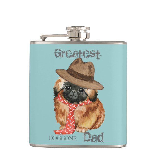 Pekingese Vater Hip Flask Flachmann (Vorderseite)