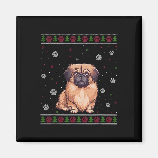 Pekingese Weihnachts-Sweater Xmas Haustier Tier Hu Magnet (Vorne)