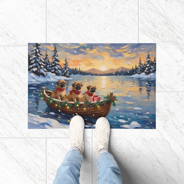 Pekingese Weihnachtsboot-Feiertag Fußmatte (Indoor)