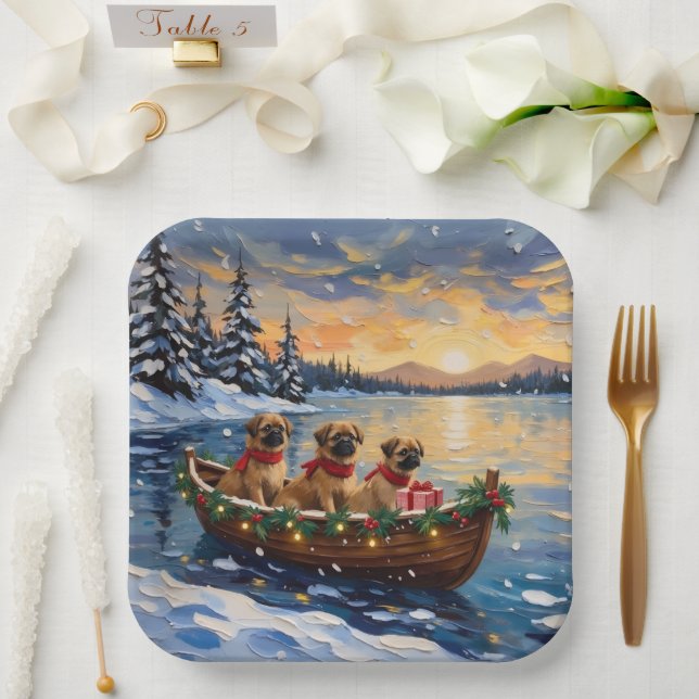 Pekingese Weihnachtsboot-Feiertag Pappteller (Hochzeit)