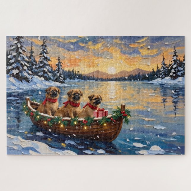 Pekingese Weihnachtsboot-Feiertag Puzzle (Horizontal)