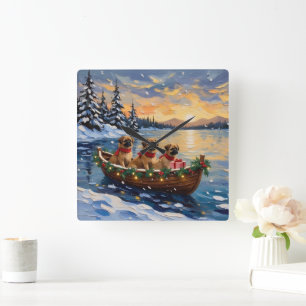 Pekingese Weihnachtsboot Urlaub Quadratische Wanduhr