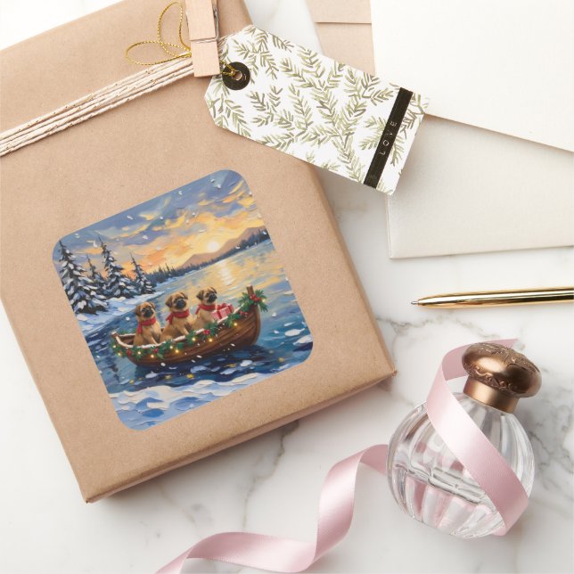 Pekingese Weihnachtsboot Urlaub Quadratischer Aufkleber (Schenken)