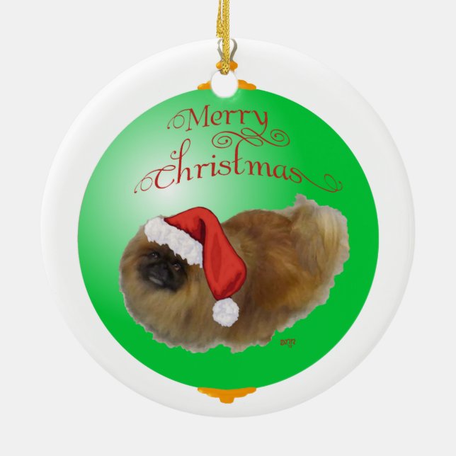 Pekingese Weihnachtsdekoration Keramikornament (Hinten)