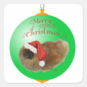 Pekingese Weihnachtsdekoration Quadratischer Aufkleber