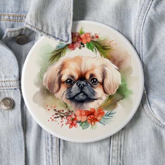 Pekingese Weihnachtsfeier Festliche Jungfrau Button (Beispiel)