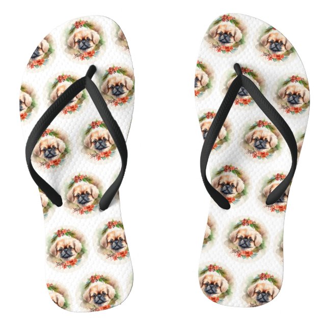 Pekingese Weihnachtsfeier Festliche Jungfrau Flip Flops (Fußbett)