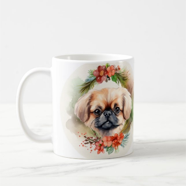 Pekingese Weihnachtsfeier Festliche Jungfrau Kaffeetasse (Links)