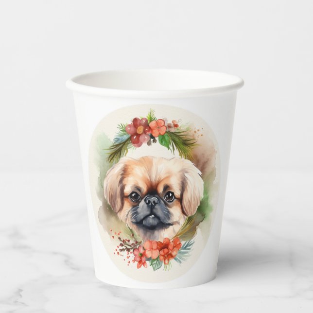 Pekingese Weihnachtsfeier Festliche Jungfrau Pappbecher (Vorderseite)