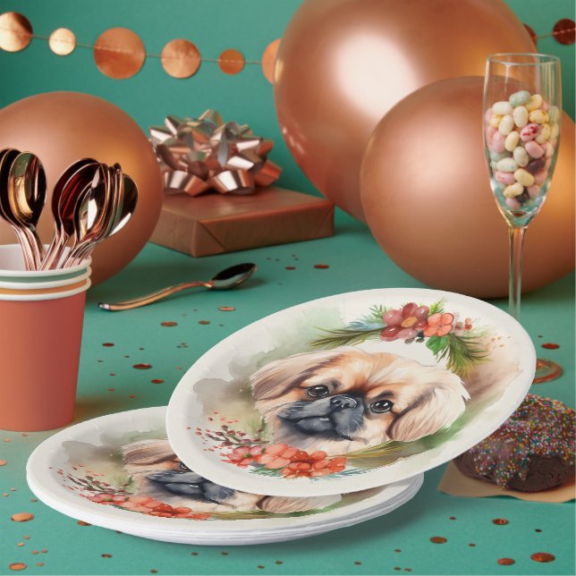 Pekingese Weihnachtsfeier Festliche Jungfrau Pappteller (Multi)
