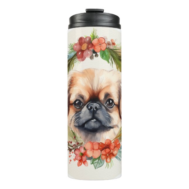 Pekingese Weihnachtsfeier Festliche Jungfrau Thermosbecher (Vorderseite)