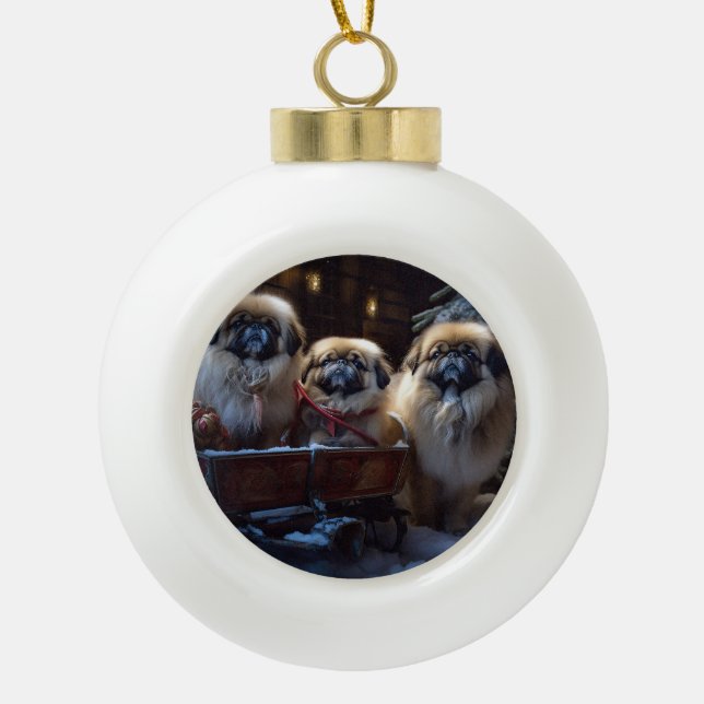 Pekingese Weihnachtsfeiertage Keramik Kugel-Ornament (Vorderseite)