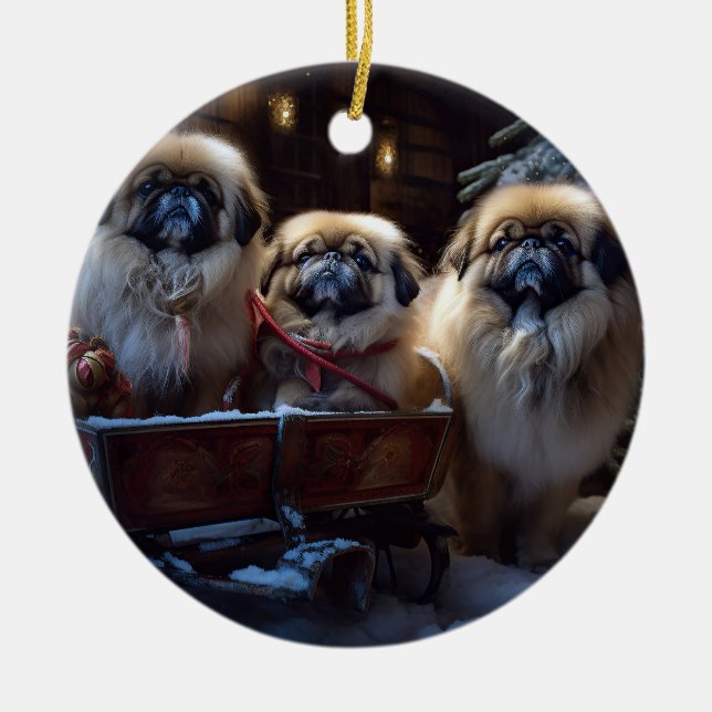 Pekingese Weihnachtsfeiertage Keramik Ornament (Vorne)