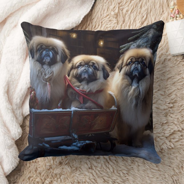 Pekingese Weihnachtsfeiertage Kissen (Decke)