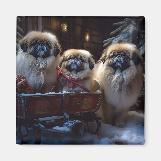 Pekingese Weihnachtsfeiertage Magnet (Vorne)