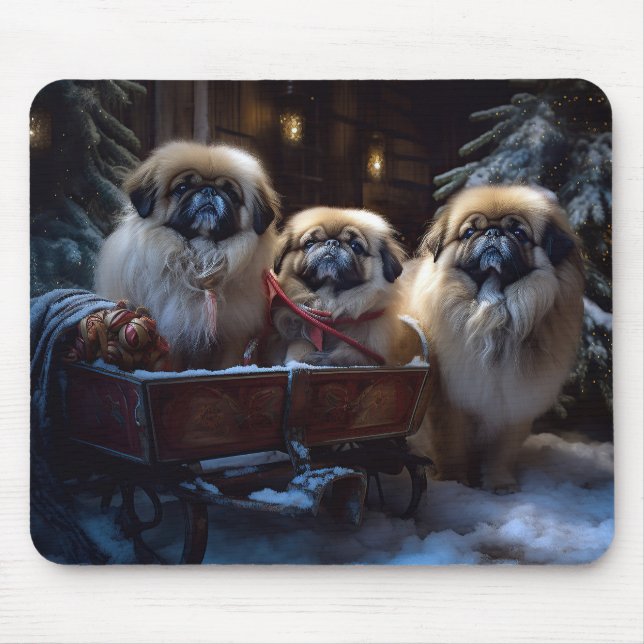 Pekingese Weihnachtsfeiertage Mousepad (Vorne)