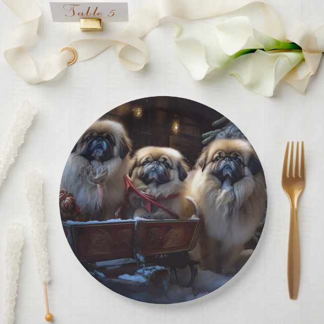 Pekingese Weihnachtsfeiertage Pappteller (Hochzeit)
