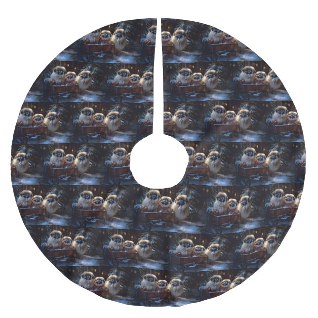 Pekingese Weihnachtsfeiertage Polyester Weihnachtsbaumdecke (Vorderseite)