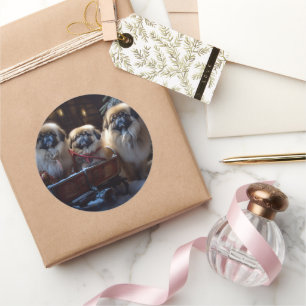 Pekingese Weihnachtsfeiertage Runder Aufkleber