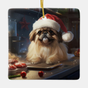 Pekingese Weihnachtskost Feiertag Keramikornament