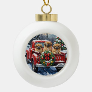 Pekingese Weihnachtsroter LKW Urlaub Keramik Kugel-Ornament