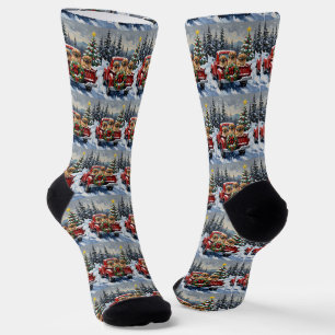 Pekingese Weihnachtsroter LKW Urlaub Socken