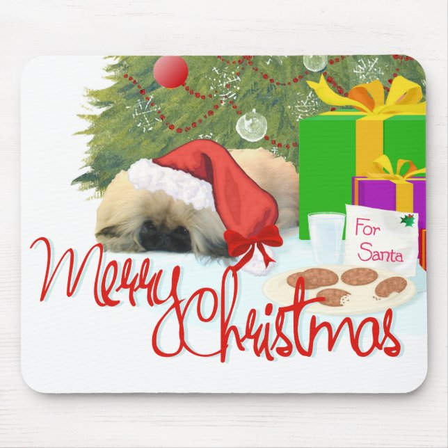 Pekingese Welpe 1. Weihnachten Mousepad (Vorne)