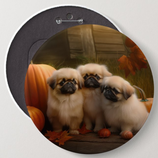 Pekingese Welpe Herbst Delight Pumpen Button (Vorne & Hinten)