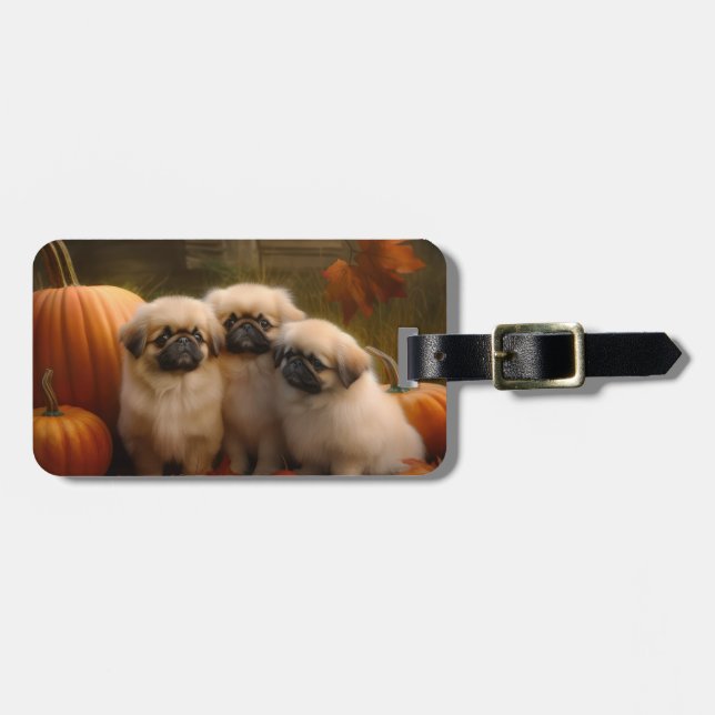 Pekingese Welpe Herbst Delight Pumpen Gepäckanhänger (Vorderseite horizontal)