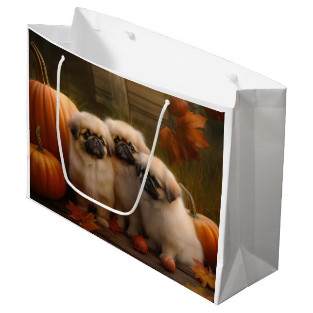 Pekingese Welpe Herbst Delight Pumpen Große Geschenktüte (Vorderseite Schrägansicht)