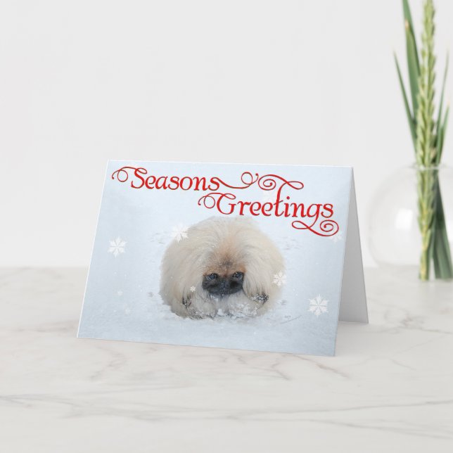 Pekingese Welppy First Christmas Feiertagskarte (Vorderseite)
