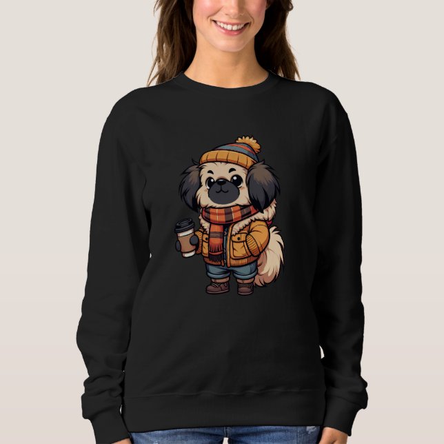 Pekingese Winter Dog Funny Coffee Sweatshirt (Vorderseite)