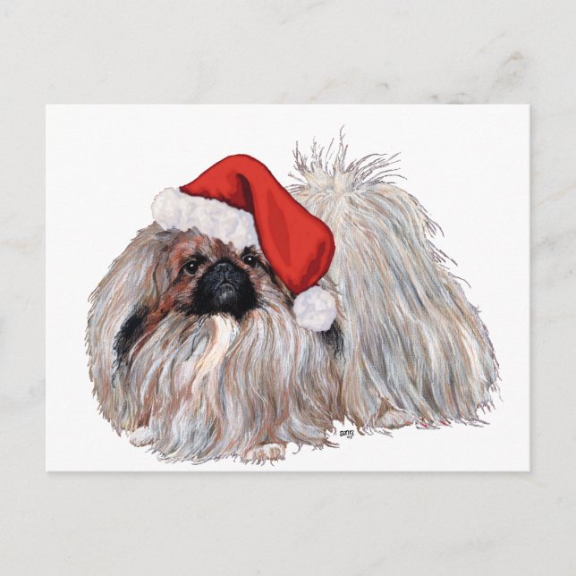 Pekingese zu Christmastime Feiertagspostkarte (Vorderseite)