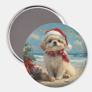 Pekingeser Hund Weihnachten Vintage Strand Magnet