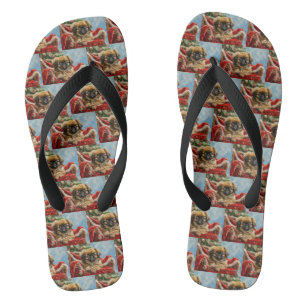 Pekingeser Hund Weihnachtsfestlich Flip Flops