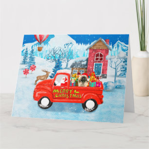 Pekingeser-Hund Weihnachtslieferwagen Schnee Karte