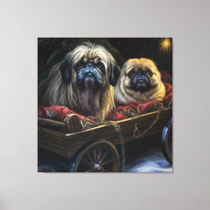 Pekingeser Schneeschlitten Weihnachtsdekoration Leinwanddruck