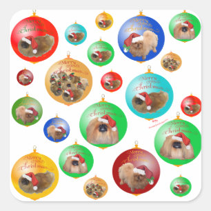 Pekingeser Weihnachtsdekoration Quadratischer Aufkleber
