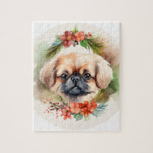 Pekingeser Weihnachtskranz Festlicher Hund Puzzle