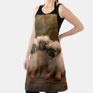 Pekingeser Welpe Herbstvergnügen Kürbis Schürze