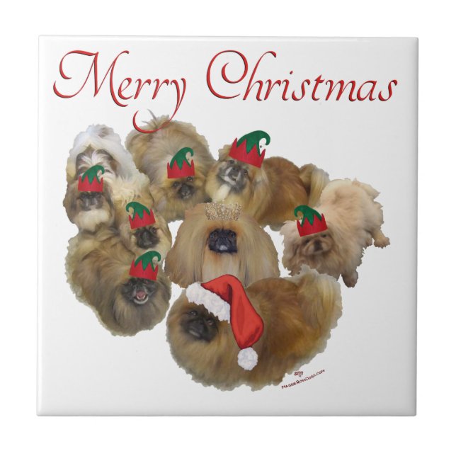 Pekingesgruppe Weihnachten Fliese (Vorderseite)