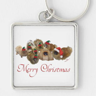 Pekingesgruppe Weihnachten Schlüsselanhänger