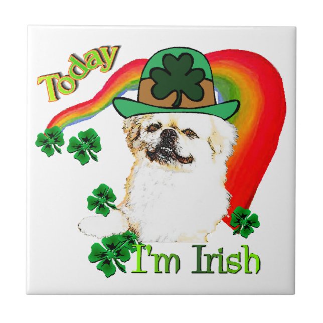 Pekingnese St Patricks Fliese (Vorderseite)