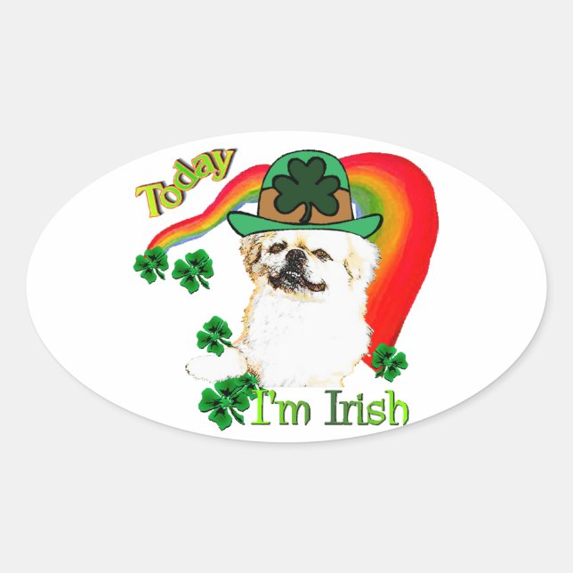Pekingnese St Patricks Ovaler Aufkleber (Vorderseite)