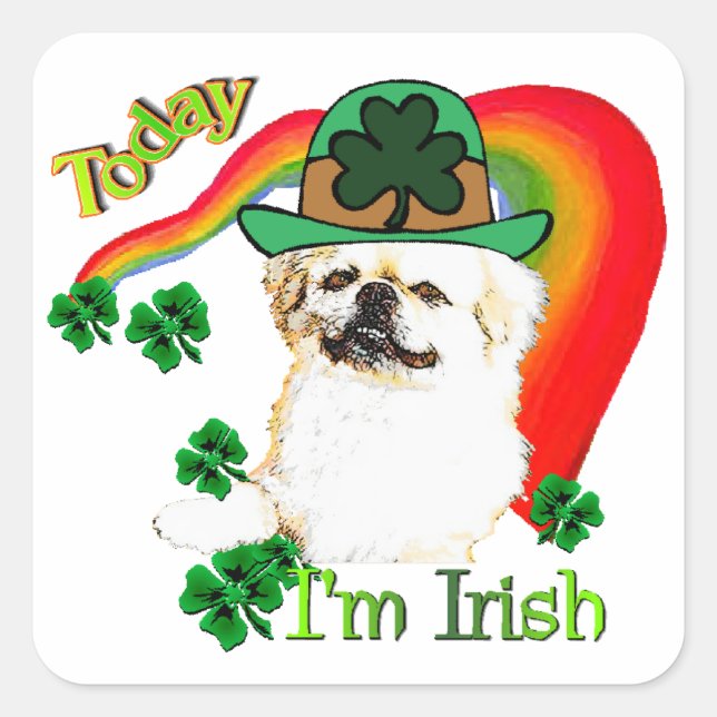 Pekingnese St Patricks Quadratischer Aufkleber (Vorderseite)