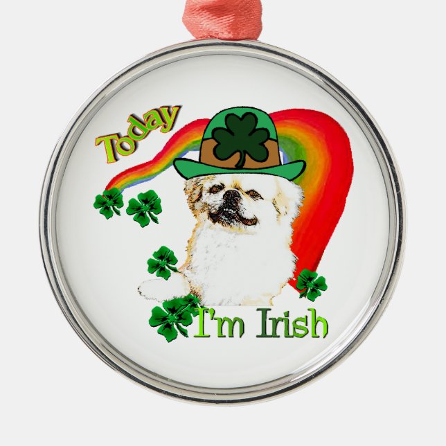 Pekingnese St Patricks Silbernes Ornament (Vorne)