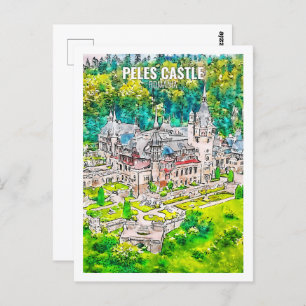 Peles Castle Rumänien Berühmte Wasserfarbe Postkarte