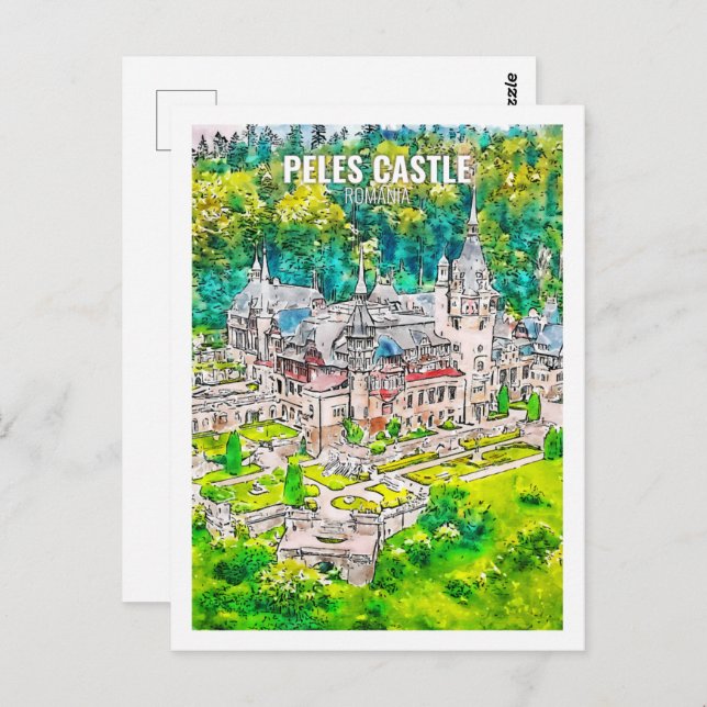 Peles Castle Rumänien Berühmte Wasserfarbe Postkarte (Vorne/Hinten)