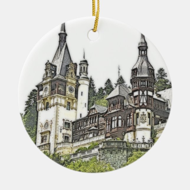Peles Castle Rumänien Weihnachtsfeiertag Keramik Ornament (Vorne)
