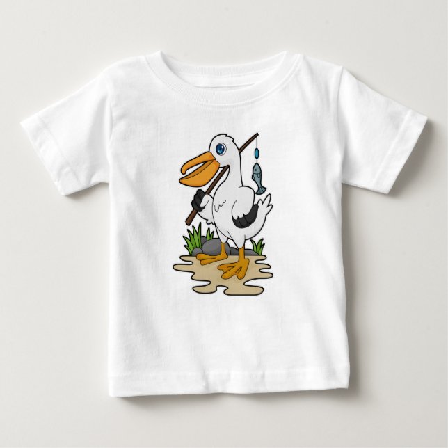 Pelican as Fisher mit Angelstab & Fisch Baby T-shirt (Vorderseite)